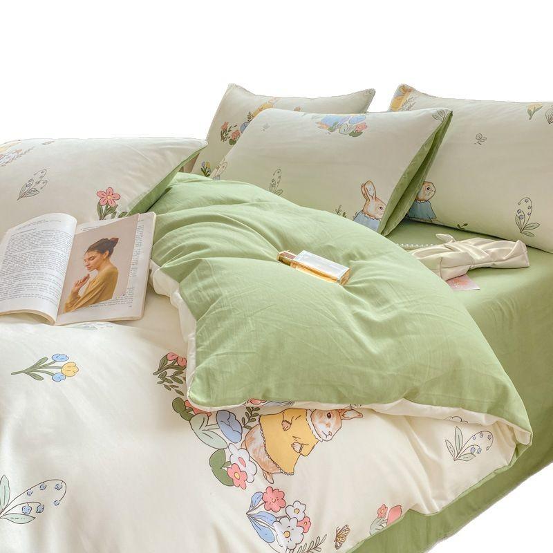 Class A Maternal And Infant Grade Small Fresh 100 Washed Cotton Four-Piece Set Student Dormitory 3Pcs Set Polished Cotton Full Quilt Cover Hat
