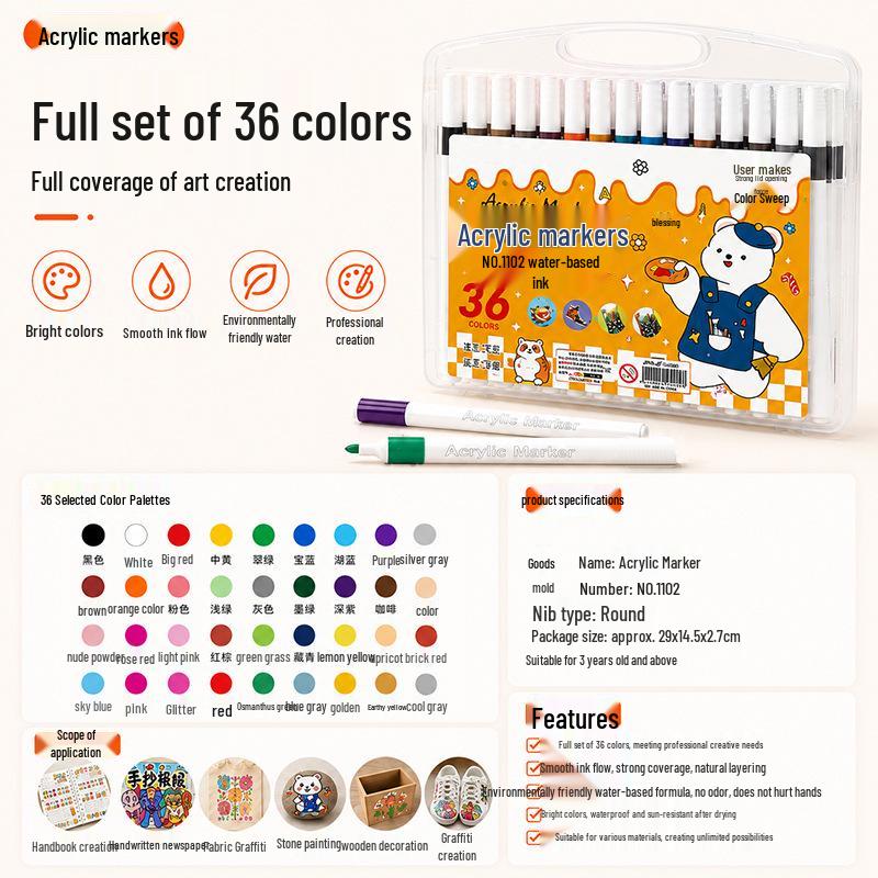 Washable Soft Tip Acrylic Marker Pen - Non-Bleeding, Stackable, Ideal for Students and Graffiti Art