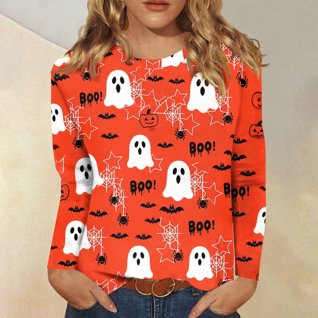 Women's Daily Casual Long-sleeved Flowers Printed Crew-neck Top