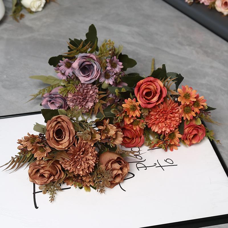 European Style Silk Rose Artificial Flower Bouquet for Home Décor and Weddings