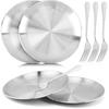 8 Pack Stainless Steel Plates, 8 Inches Metal Dinner Plate with Forks, Round Serving Camping Plates for Serving Dishes Dessert Salad, Unbreakable &