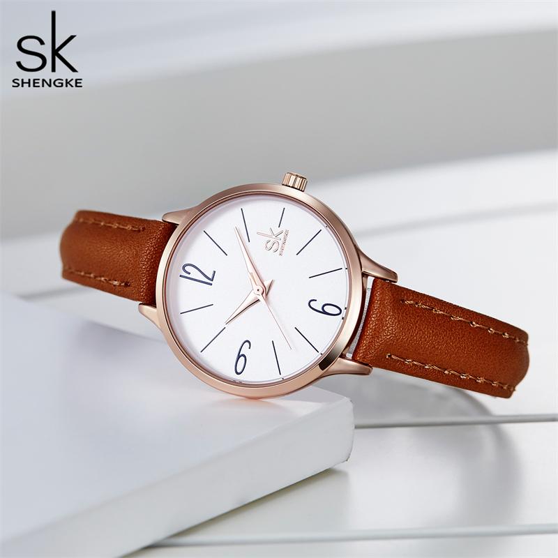 Shengke new watch women Casual Leather Female's Watches Girl Wristwatches Japanese Quartz Clock Relogio Feminino Reloj Mujer