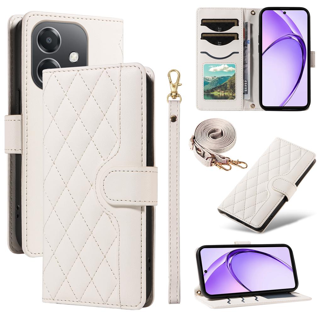 For Oppo A5x 5G/A3x 4G/5G (India)/A3 4G/5G/A60 5G/A40 4G/A40M 4G Case Wallet Rhombus Leather Phone Cover with Straps
