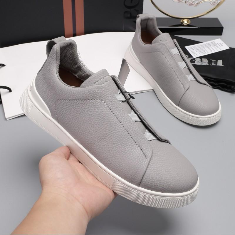 Mens Genuine Leather Slip-On Casual Sneakers Low-Cut Breathable Lightweight Comfortable Everyday Shoes