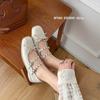 Giant soft bow shallow mouth single shoes 2025 spring sheepskin double breasted bow Mary Jane shoes