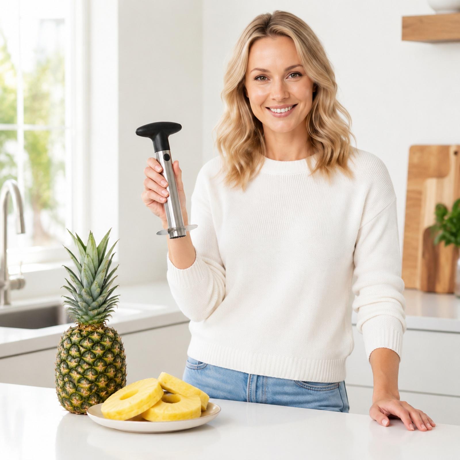 

Pineapple Corer and Peeler Stainless Steel Pineapple Slicer with Handle for Easy Core Removal and Slicing Kitchen Tool one size чорний