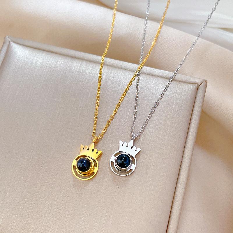 Crown Projection Stone Minimalist Wind Stove Real Gold Necklace Female Collarbone Chain Accessories