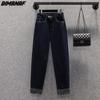 DIMANAF Plus Size Women Autumn Jeans Solid Pants Harem Denim Female Elastic Basic Blue High Waist Trousers Oversize Fashion New Pants 4XL 5XL