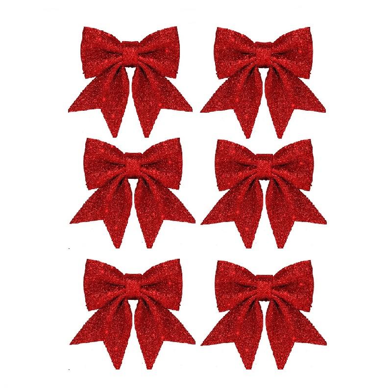 6PCS  Sparkle Bow Ornaments for Christmas Tree, DIY Gift Box Decoration, Xmas New Year Party Garland Home Decor Bows Decorations