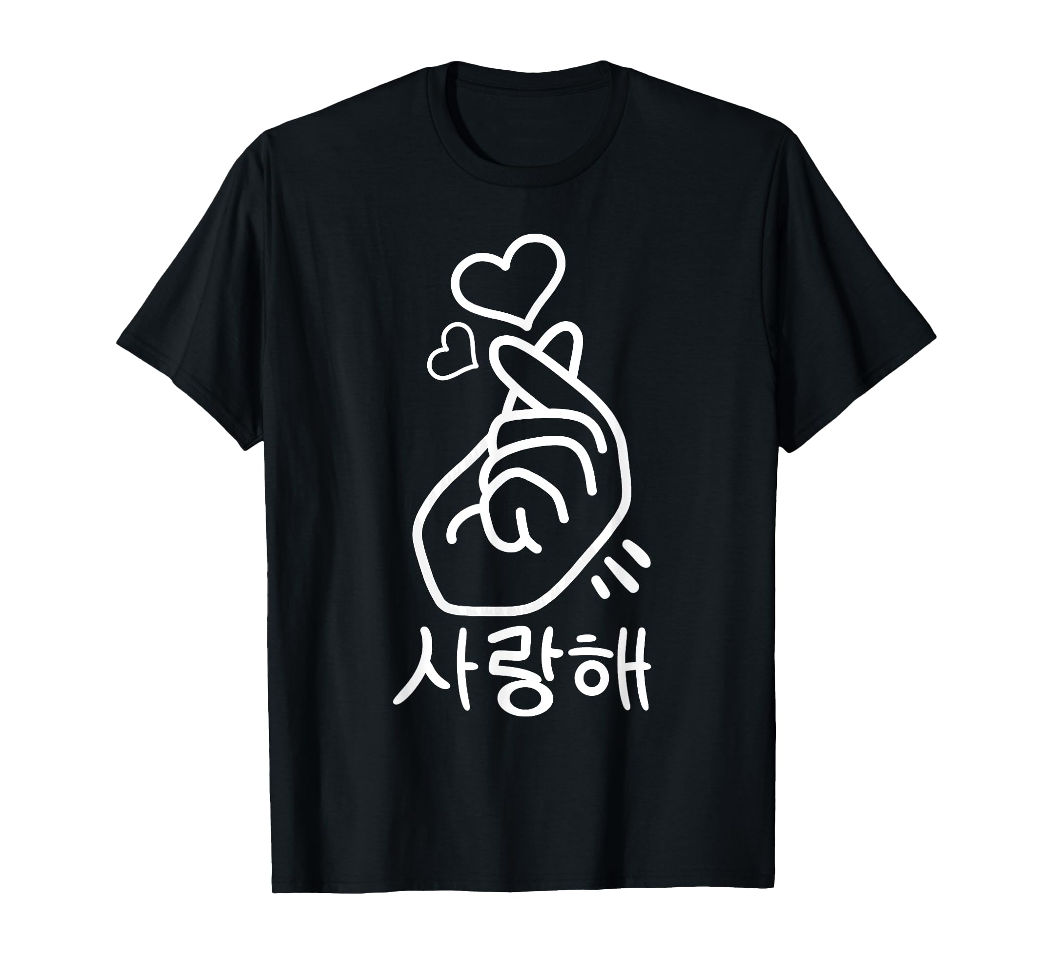 

палец сердце Хангыль Саранхэ K-POP, жест, персонажи, футболка чёрный