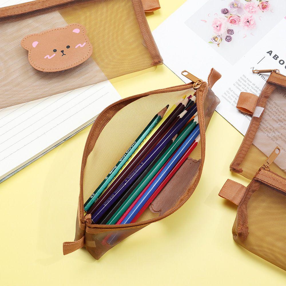 Cute Storage Bag Large Capacity Mesh Pencil Case Stationery Student Pencil Bag Pouches