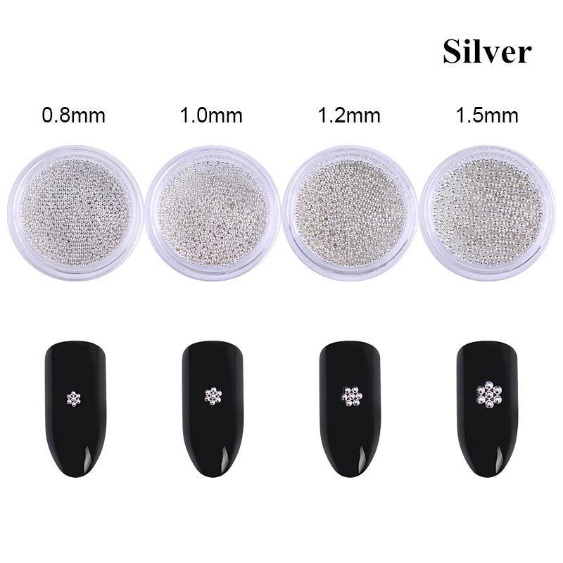 1 kaste 0,8 mm/1 mm/1,5 mm nerūsējošā tērauda nagu mākslas krelles, daudzizmēra D nagu mākslas rotājumi