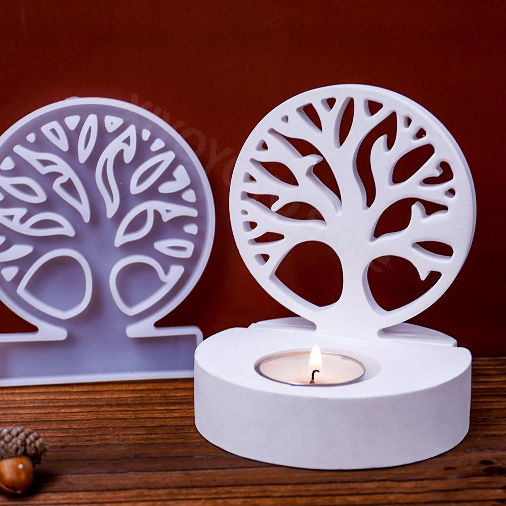 Tree Of Life Candlestick Silicone Mold DIY Concrete Cement Candle Holder Mould Resin Plaster Candle Stand Craft Molds Home Decor