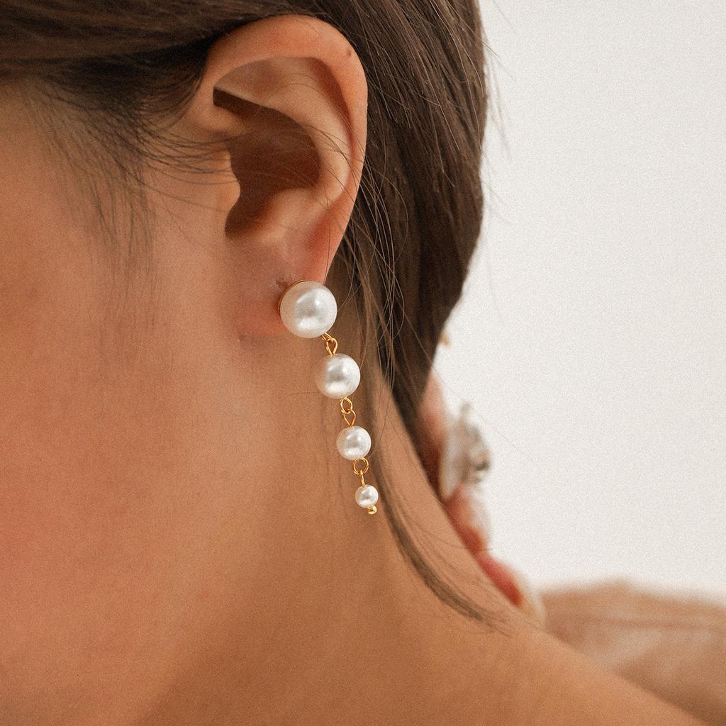 French Style Pearl Earrings Stainless Steel Studs Ins Titanium Steel Jewelry Light Luxury High-end Feel 18k Gold