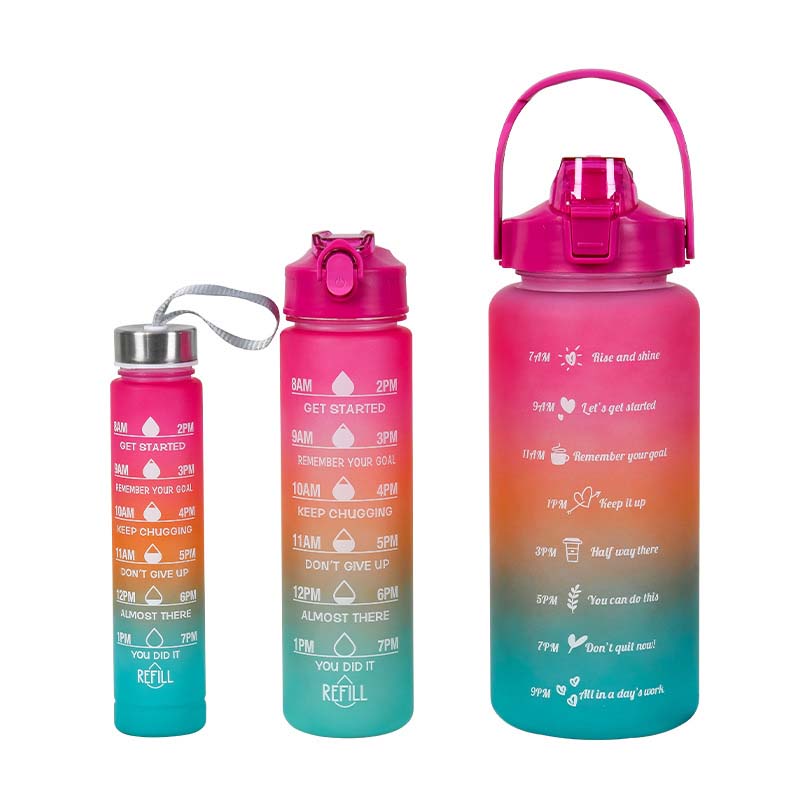 3PCS Gradient Frosted Plastic Water Bottles With Straw Motivational Large Capacity Sports Bottle Outdoor Travel Gym Fitness Jugs