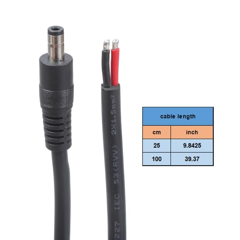 5.5x2.5mm Single Male with Pigtail Bare Wire Open End Power Cord Bare Connector for CCTV Camera DVR LED Strips