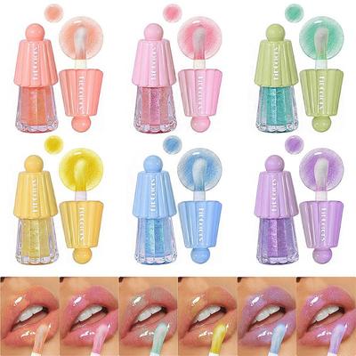 6 Colors Pearlescent Mirror Lip Glaze Large Brush Moisturizing Lip Gloss Oil Jelly Pudding Lip Gloss