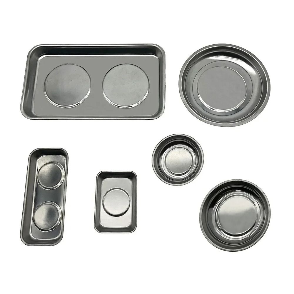 1Pcs Round Square Magnetic Parts Tray Silver Multifunctional Tool Organizer Magnet Stainless Steel Parts Bowl