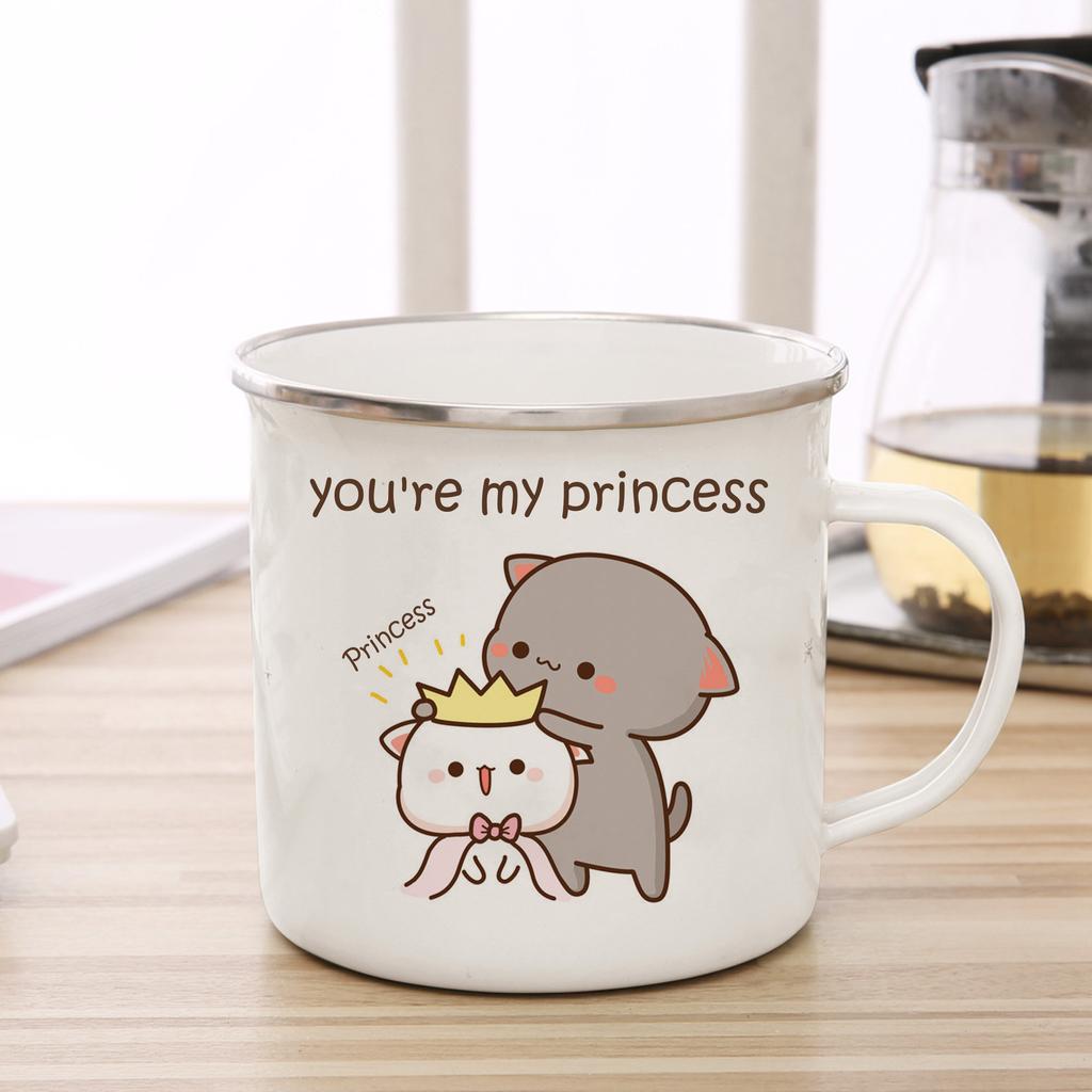 New Peach and Goma Cat Enamel Coffee Tea Cup Cute Animal Breakfast Dessert Milk Water Cup Couple Gift Original Breakfast Cups