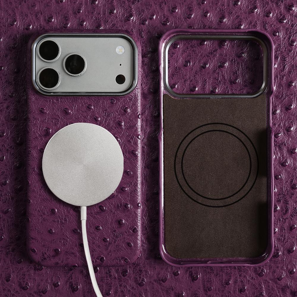 For Magsafe Ostrich Genuine Leather Case for Iphone 17 Air 16 15 14 13 Pro Max Back Cover Cases 17Pro 16Pro 15Pro Max Coque Capa