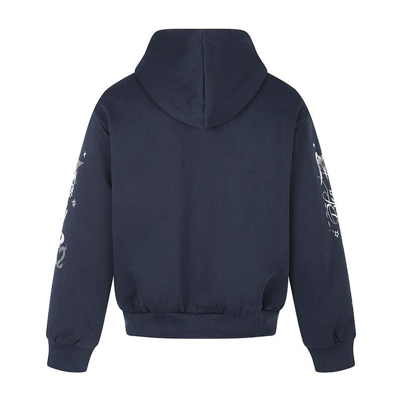 Unisex Oversized Hooded Zip-Up Sweatshirt With Cross Print Cotton Long Sleeve Casual Top Fall
