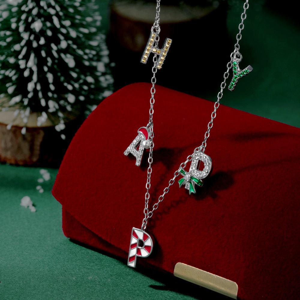 S925 Sterling Silver Colorful Happy Letter Necklace for Women