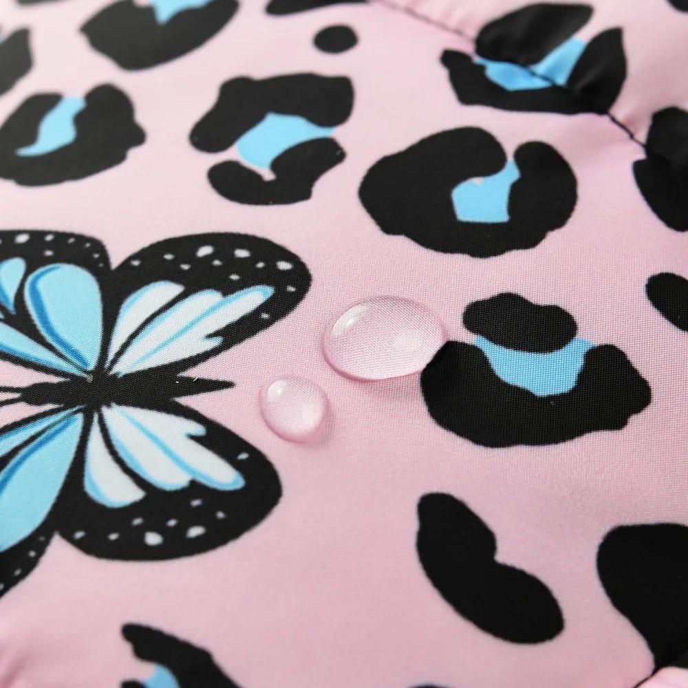 Leopard Dog Jacket for Small Large Dogs Outdoor Waterproof Pet Butterfly Print Clothes for Winter Bulldog Costume with D-ring
