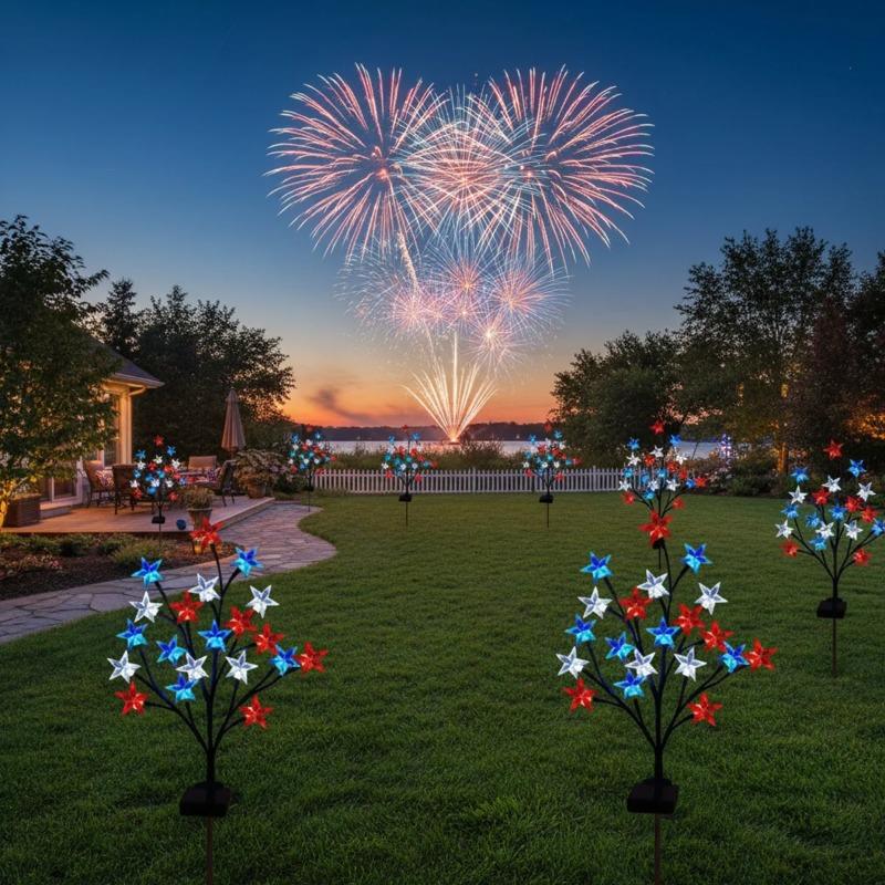 Red White Blue Solar Star Stake Lights Outdoor Waterproof LED Lawn Lamp for Yard Garden Patio Path Home Decorative Lighting