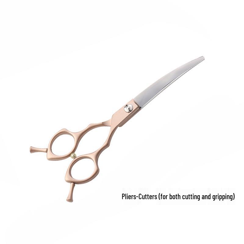 Rose Gold 6.5" Double Tail Pet Grooming Scissors with Curved Tip & Straight Tooth for Cats & Dogs.