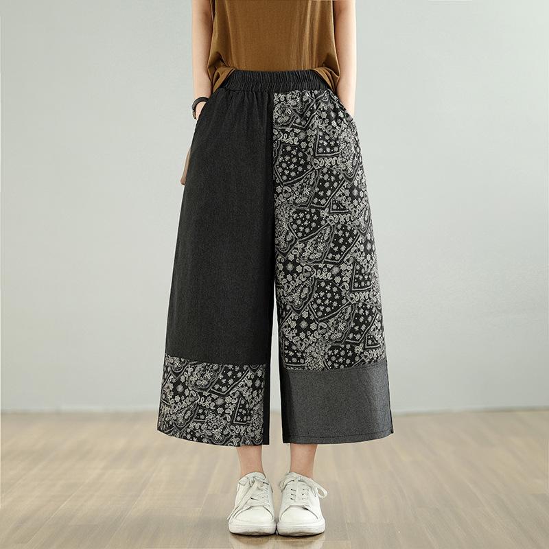 

Винтажные лоскутные укороченные джинсы для женщин, осенние, свободные, с высокой посадкой, повседневные прямые джинсы, женские XL чёрный