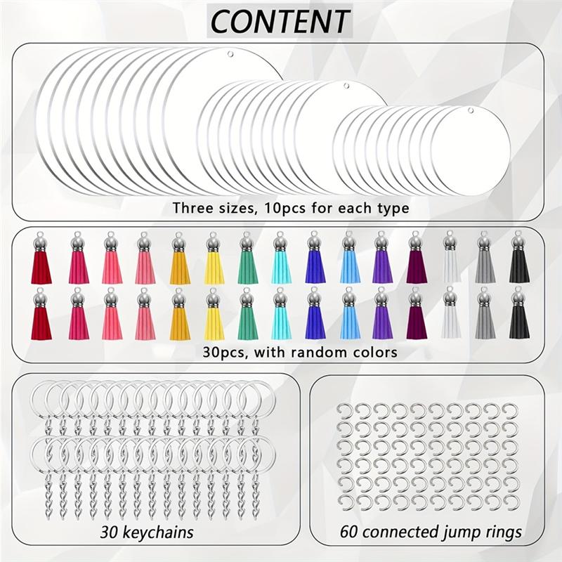 A72U Acrylic Keychain Blank Set 3 Inch 2.5 Inch 2 Inch Round Clear Arylic Blanks For DIY Keychain Craft