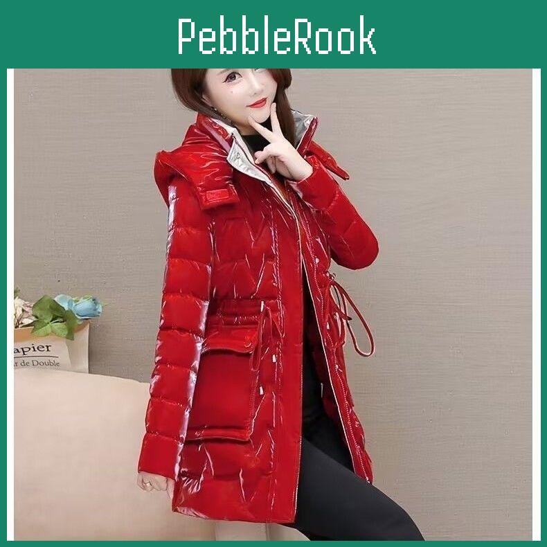 Cotton Pearlescent Winter Coat Womens Shiny Face Mid Length Fashion Foreigner Free Wash Thickened Waist Slim Fit Versatile