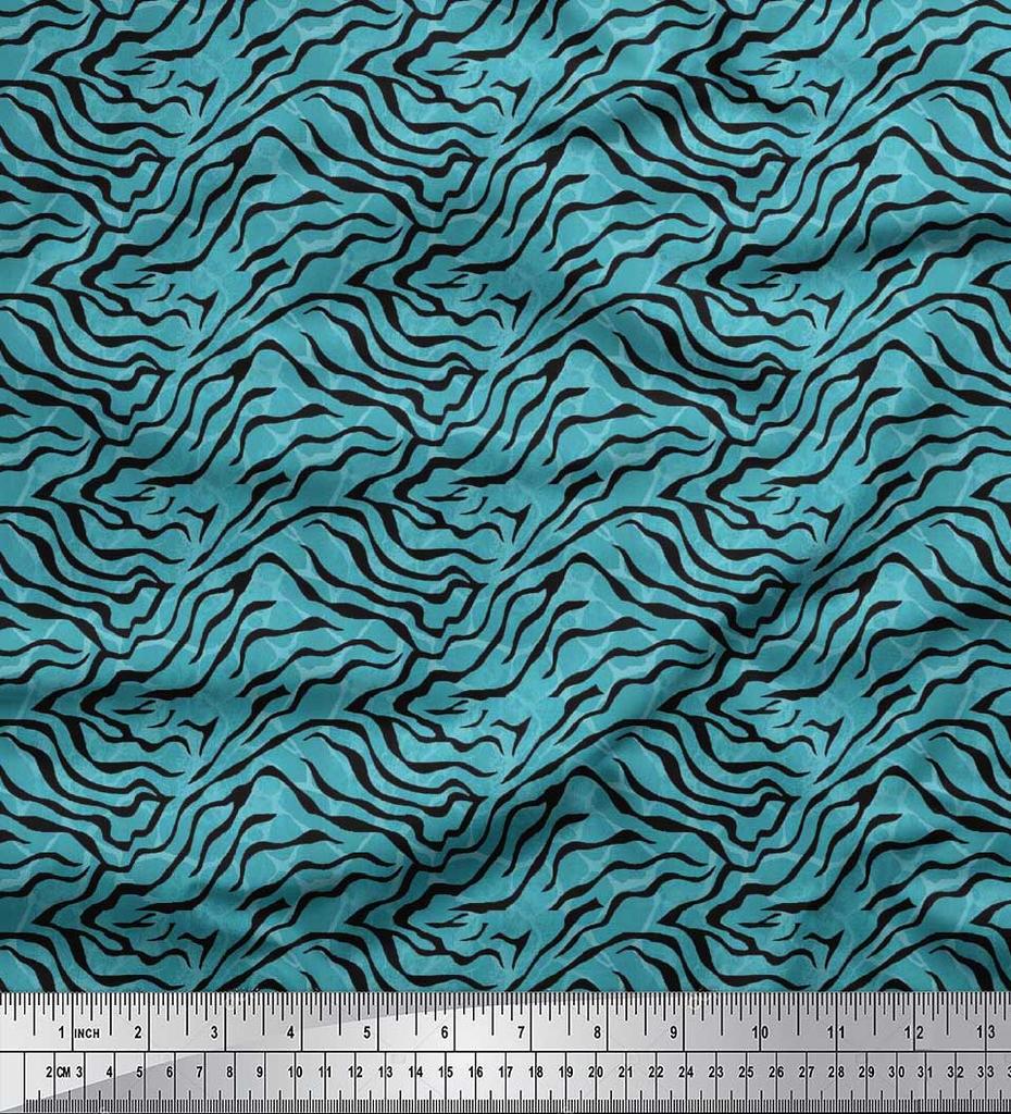 Soimoi Red Poly Crepe Fabric Tiger & Ziraffe Animal Skin Decor Fabric Printed Metre 42 Inch