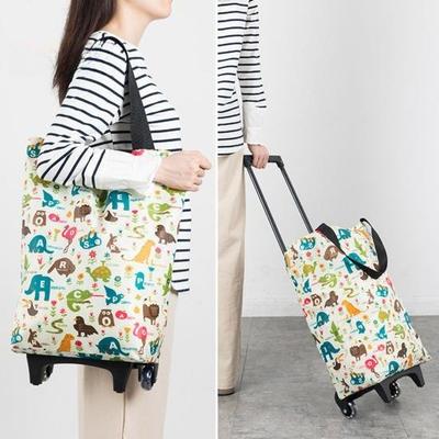 Grocery Cart with Wheels Collapsible Rolling Shopping Cart 2-in-1 Folding Design Portable Bag Waterproof Stair Climbing Telescoping Trolley Tote Bag