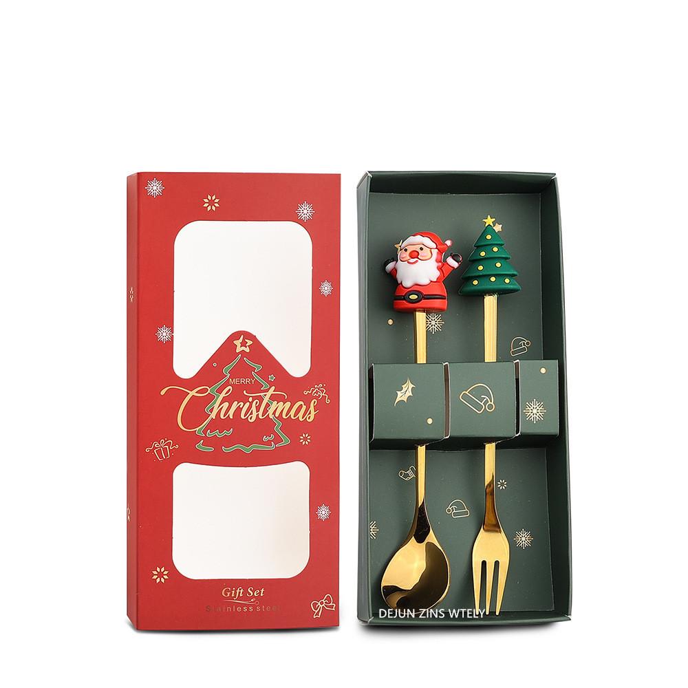 Christmas Dinnerware Set Golden Stainless Steel Spoon and Fork Set Cute Children's Gifts Rice Spoon Fruit Fork Table Accessories