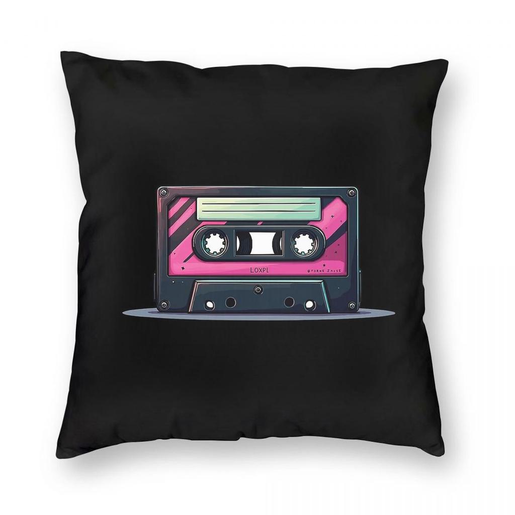 Retro Cassette Tape Square Pillowcase Polyester Linen Velvet Pattern Zip Decorative Pillow Case Car Cushion Case