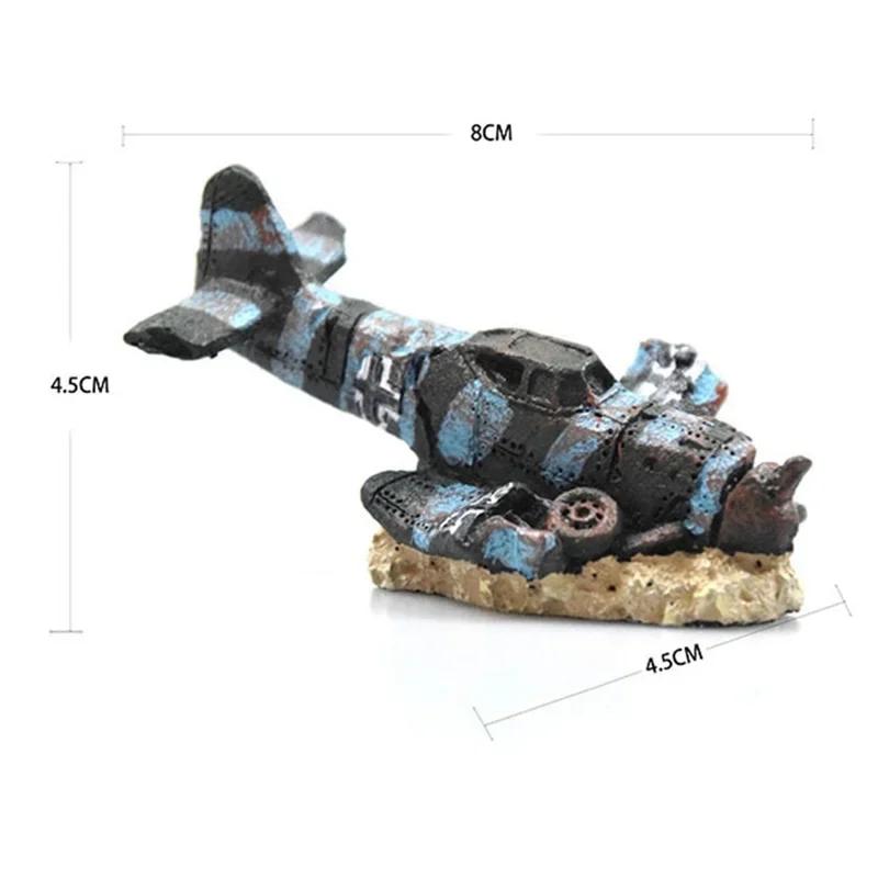 Aquarium Small Aircraft Wreck Decor Fish Tank Ornament Boat Landscape Decoration Background
