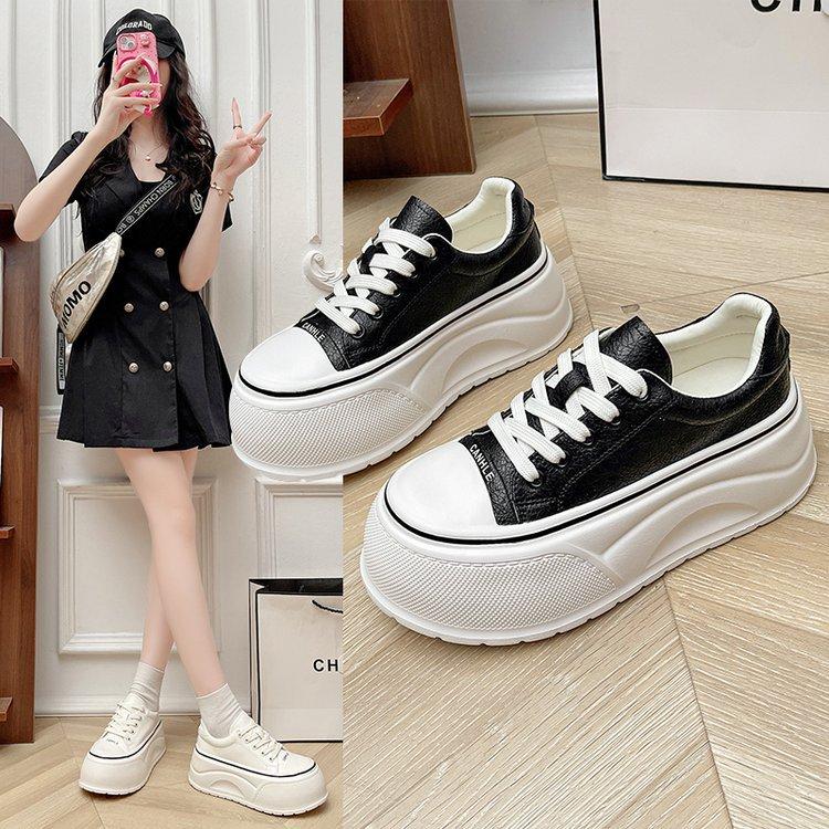 European Leather Muffin Thick Baseplate Shoes Women's 2025 Summer New Little White Shoes Breathable Versatile Height Increase Casual Shoes