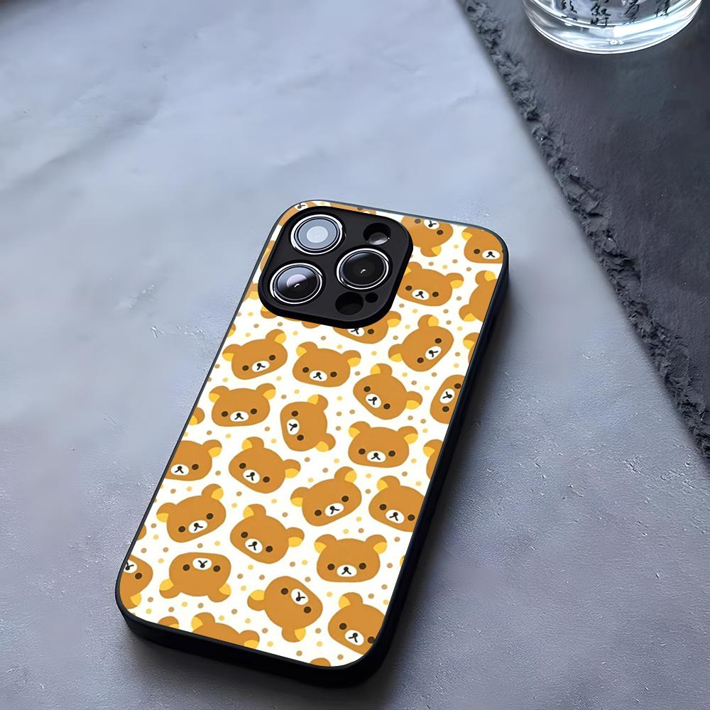 Cute R-RilakkumaS Bear Phone Case Tempered Glass For IPhone 17 13 14 16 12 15 11 Pro Max Plus Mini X XR SE2020 Coque