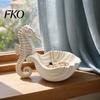 Dressing Table Tray Jewelry Holder, Seahorse Shape Storage Tray, with Wave Shell Decorative Holder Groove Design, for Rings Necklaces