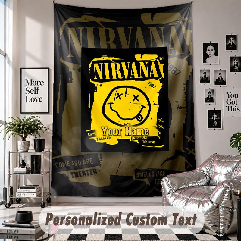 Wall Hanging Tapestry With Custom Name & Text, Nirvana Decorative Tapestry For Bedroom