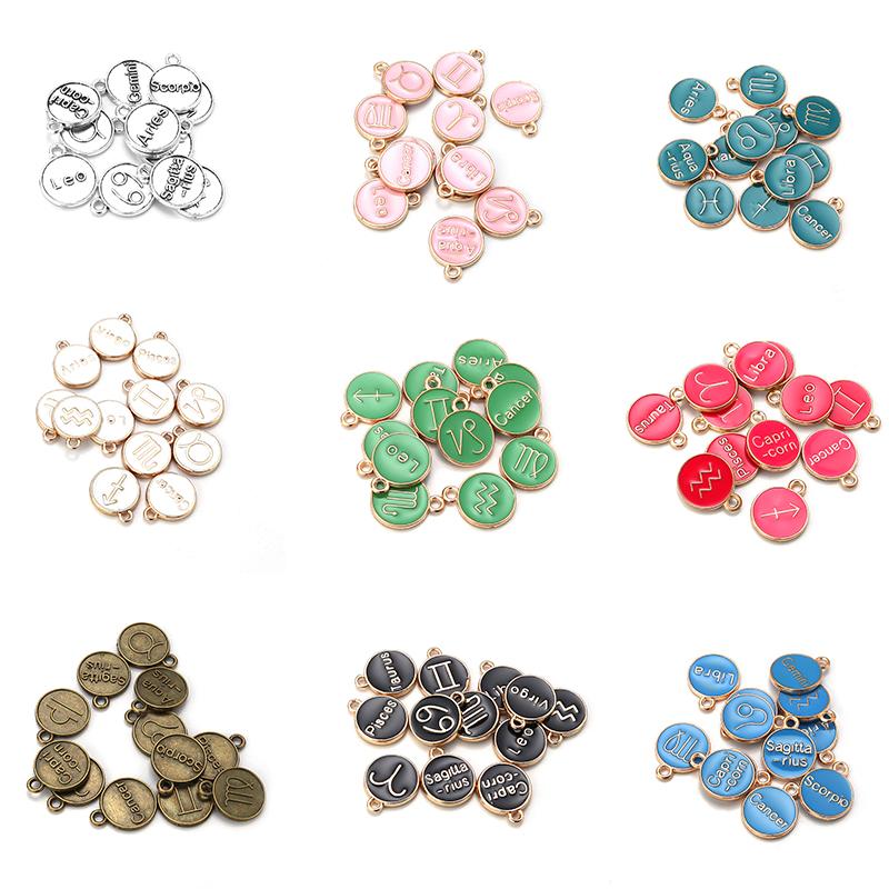 12Pcs/lot Alloy Drip Oil Charm Color Twelve Constellations Enamel Pendant for Jewelry Making DIY Bracelet Necklace Accessories