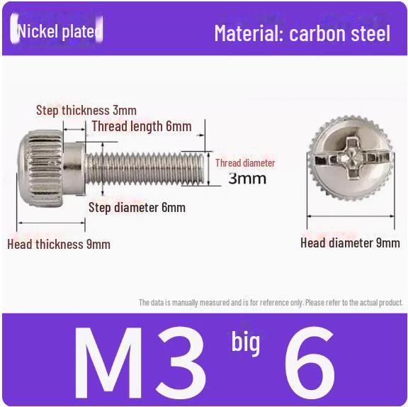 Nickel-Plated Round Head Knurled M6-32*6 Chassis Screws for Computer Side Panel Assembly