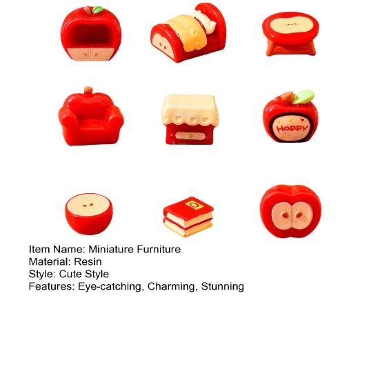 Miniature Dollhouse Furniture Accessories Mini Resin Fruit Theme Sofa Bed Table Bookshelf Statue for Fairy Garden Micro Landscape Home Decor