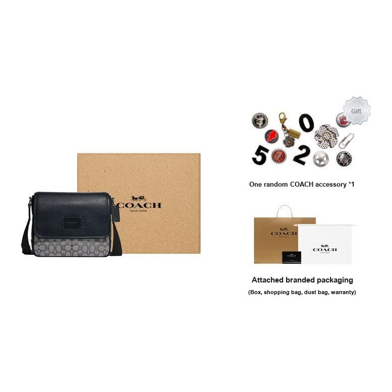 New COACH Map Cow Leather Patchwork With Fabric Shoulder Bag Crossbody Bag Medium Size Men's Midnight Blue & Gray CE534-QBV41