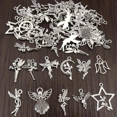 18/48Pcs/Lot Silvery Angel Pendants for Handmade DIY Earrings Necklaces Bracelets Decorative Jewelry Making Materials