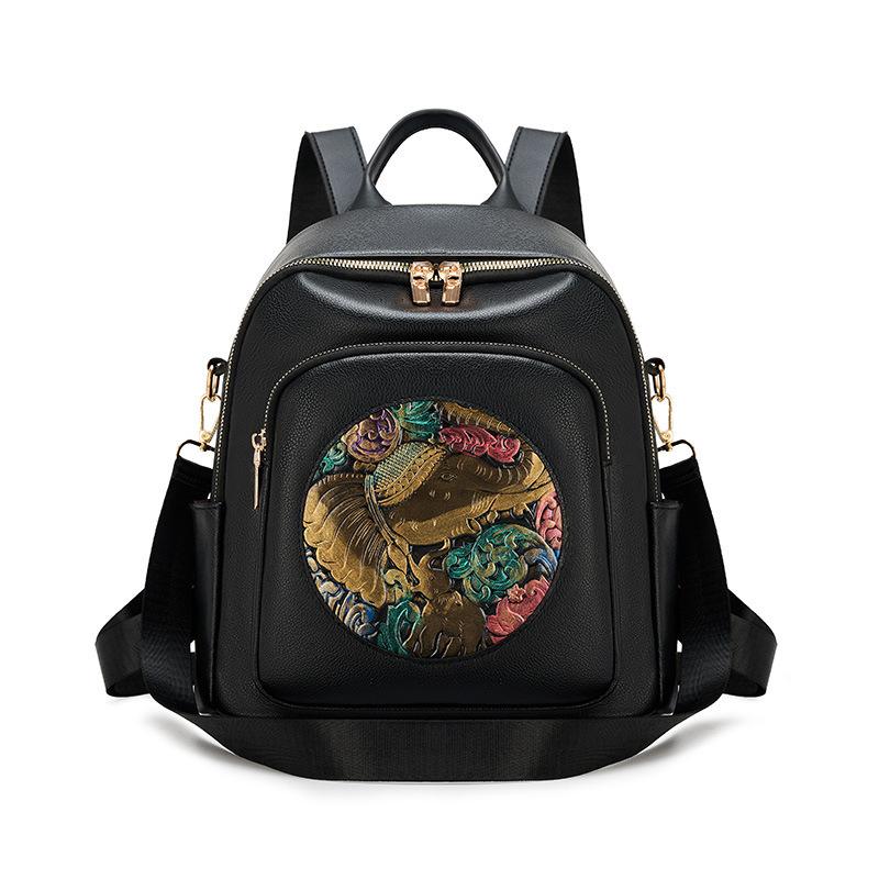 Chinese Style Embroidered Elephant Convertible Backpack For Women Large Capacity Travel Bag