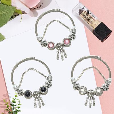 Dreamcatcher Crystal Beaded Bracelet DIY Kit With Stainless Steel Bangle For Jewelry Making Craft Gift