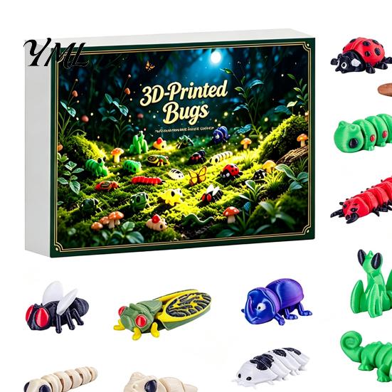 Small Animal 2026 Christmas Advent Calendar, 24 Days 3D Printed Insect Fidget Toy Countdown Holiday Gift Box Pcs Mini Articulated Flexible Animals