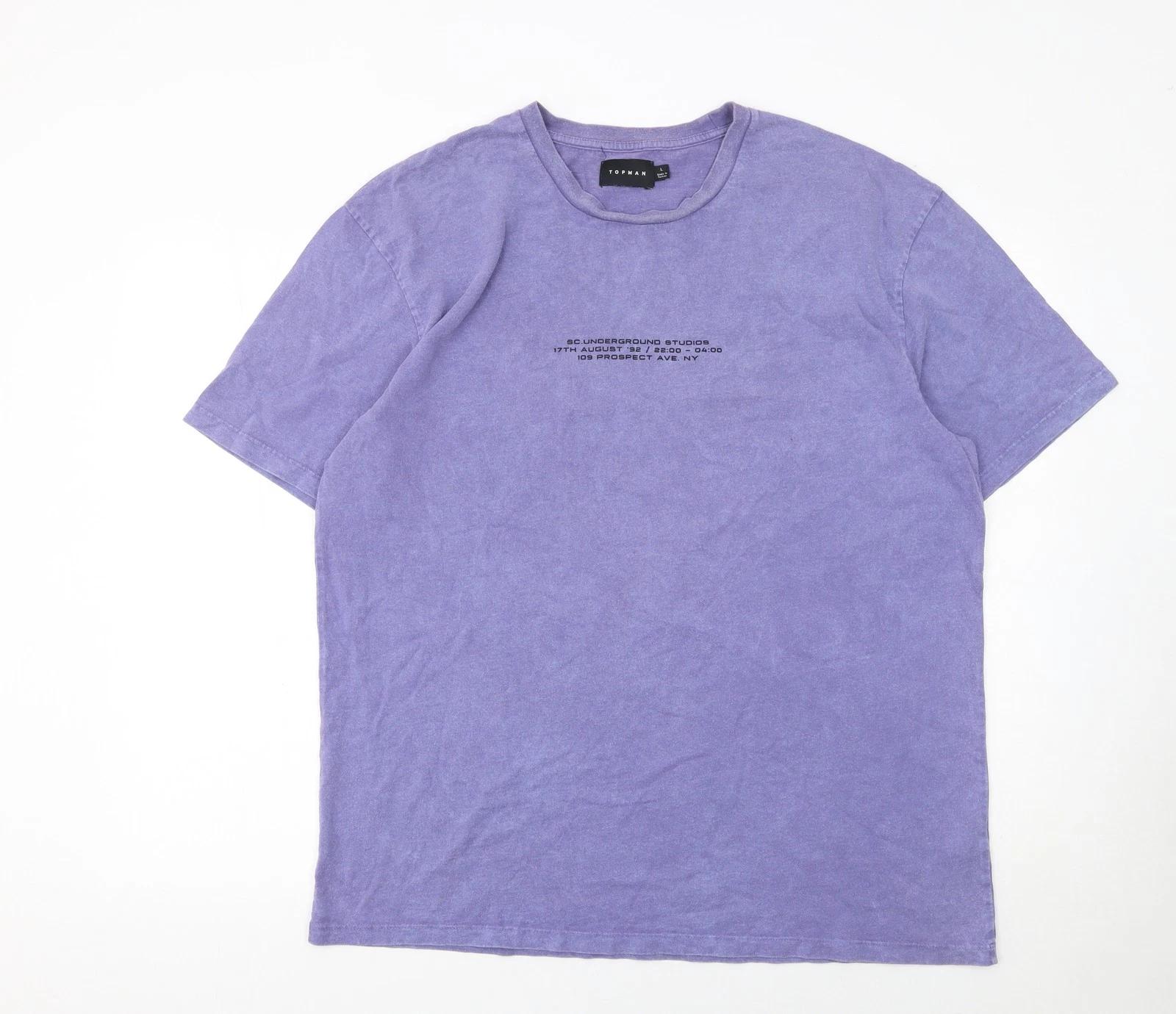 

Topman Men s Purple Graphic Print Cotton T-Shirt Size L S
